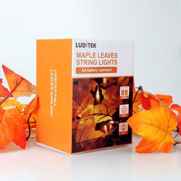 2Pack 16.4ft 40 Halloween Home Decor Maple Leaves Stringsss lighted Fall Garland - Picture 7 of 11